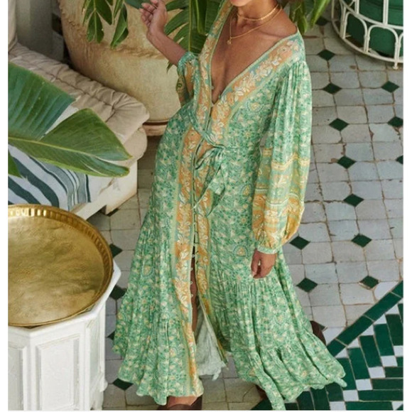 Spell Dresses & Skirts - SPELL & THE GYPSY MADAME PEACOCK BUTTON THROUGH GOWN Dress Emerald XS